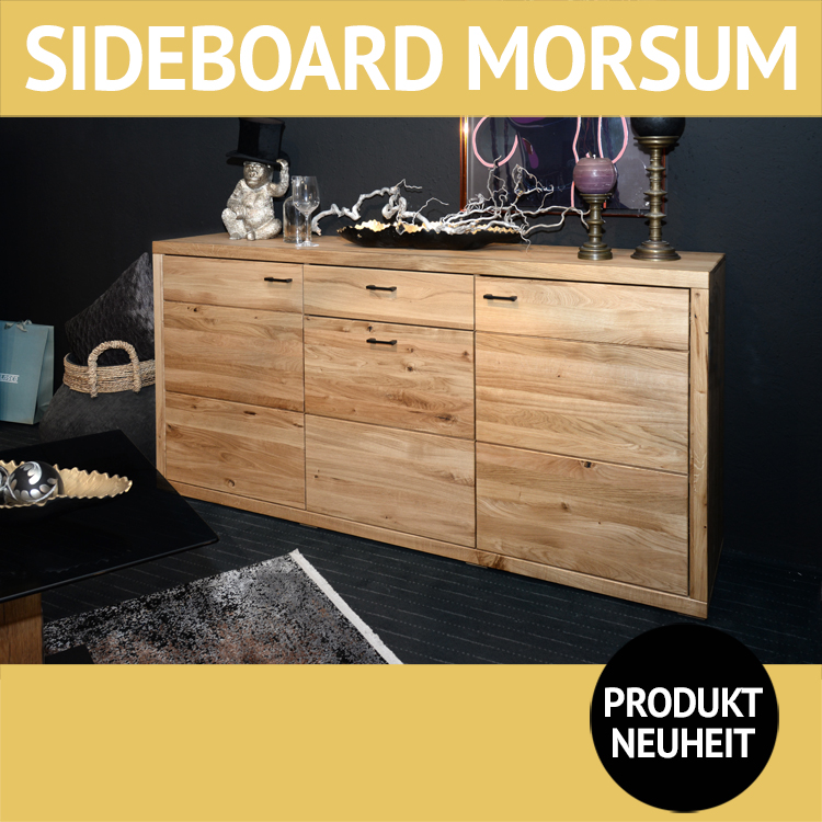 Wohnzimmerschränke MORSUM, Sideboard, Wildeiche massiv mit schwarzen Griffen