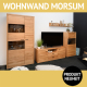 Wohnzimmerschränke MORSUM, komplette Wohnwand, Wildeiche massiv mit schwarzen Griffen