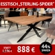 Esstisch STERLING + SPIDER180, Massivholzplatte Wildeiche mit breiten Lamellen und Metalluntergestell