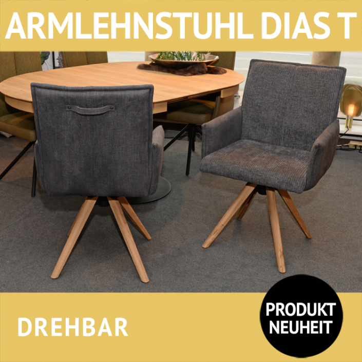 Stuhl mit Armlehnen DIAS T, Spidergestell aus Massivholz, drehbar, Griff im Rücken, Komfortbreite