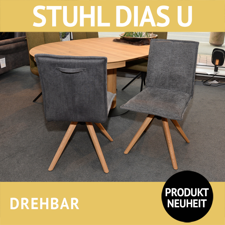 Stuhl DIAS U, Spidergestell aus Massivholz, Griff im Rücken, innen und außen unterschiedlich bezogen