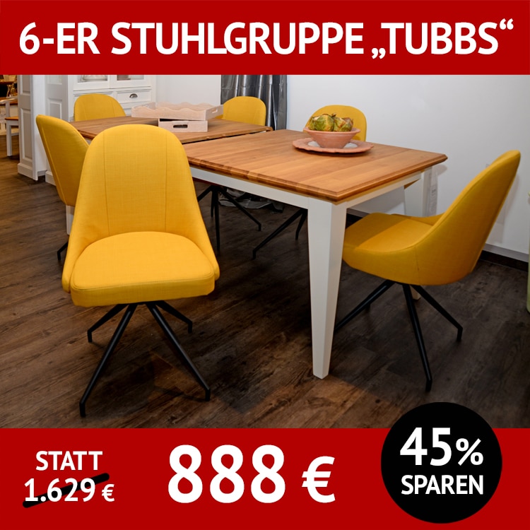 Stuhl TUBBS als 6-er Stuhlgruppe, Bezug in sonnigem gelb, , drehbares Untergestell