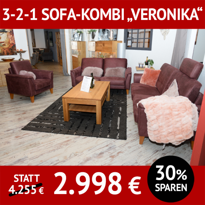 Sofa Kombi VERONIKA, 3-, 2- und 1-Sitzer, Sitztiefenverstellung Sofa Kombi VERONIKA, 3-, 2- und 1-Sitzer, Sitztiefenverstellung