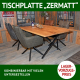 Esstischplatte mit Baumkante, Massivholzplatte ZERMATT, Tischuntergestell XAVER, Rohstahl, schwarz pulverbeschichtet,