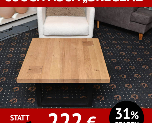 Couchtisch aus Massivholz BREGENZ, Wildeiche mit Hirnholzapplikation