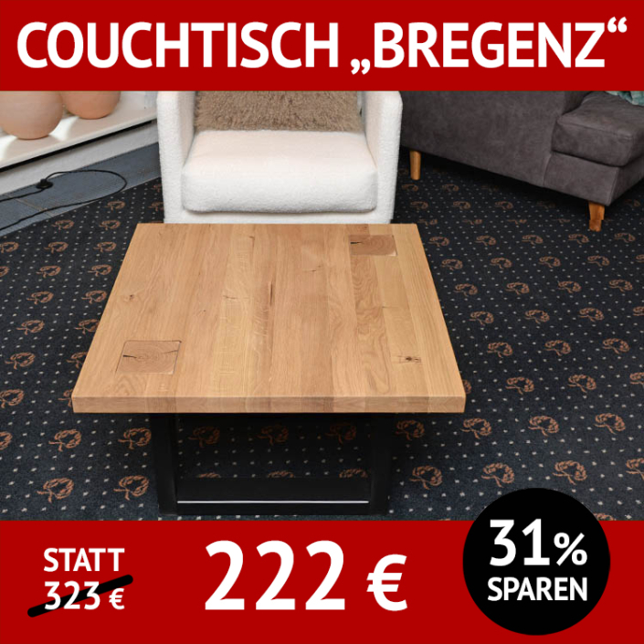 Couchtisch aus Massivholz BREGENZ, Wildeiche mit Hirnholzapplikation Couchtisch aus Massivholz BREGENZ, Wildeiche mit Hirnholzapplikation