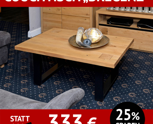 Couchtisch aus Massivholz BREGENZ, Wildeiche mit Hirnholzapplikation