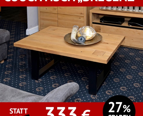 Couchtisch aus Massivholz BREGENZ, Wildeiche mit Hirnholzapplikation