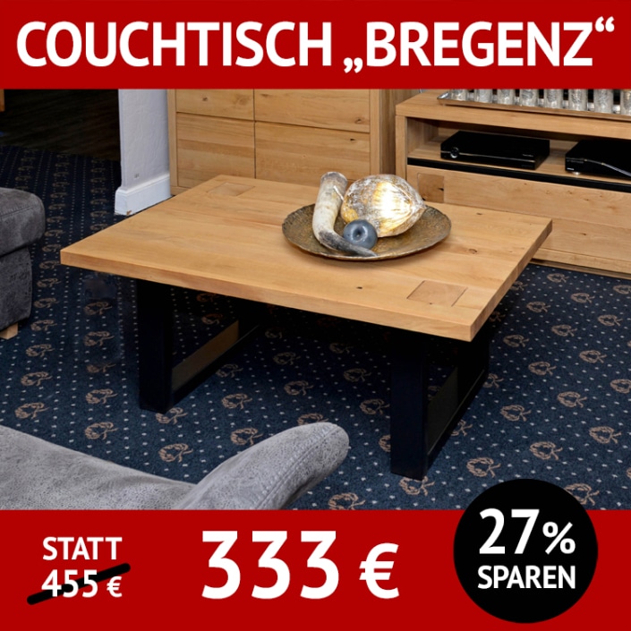 Couchtisch aus Massivholz BREGENZ, Wildeiche mit Hirnholzapplikation
