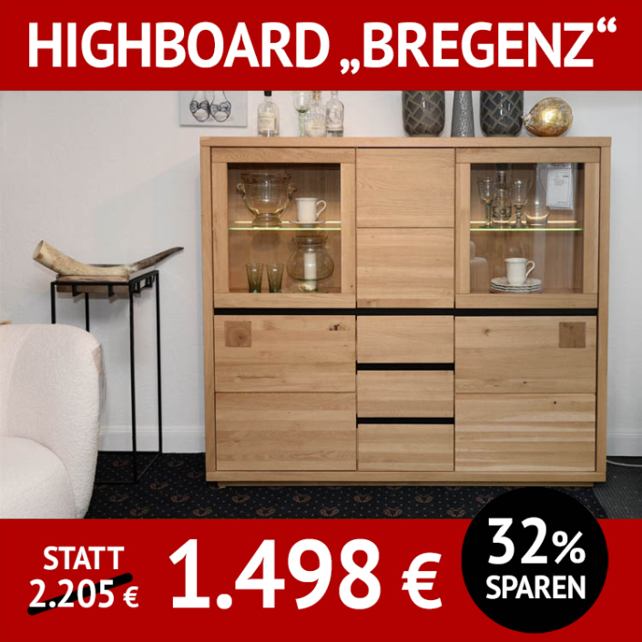 Wohnzimmerschränke BREGENZ, Highboard aus massiver Wildeiche, Roheffekt geölt mit Hirnholzapplikationen Wohnzimmerschränke BREGENZ, Highboard aus massiver Wildeiche, Roheffekt geölt mit Hirnholzapplikationen