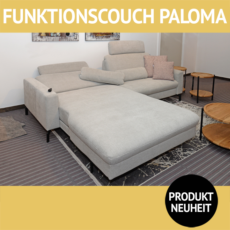 Sofa PALOMA mit viel Funktion, Maxi-Longchair, absenkbar, Sitztiefenverstellung