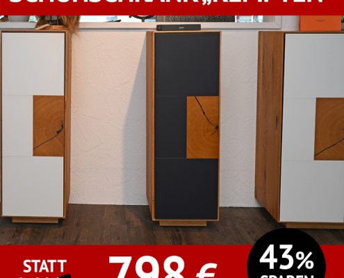 Garderobe KEMPTEN, Schuhschrank, Wildeiche, Glas anthrazit