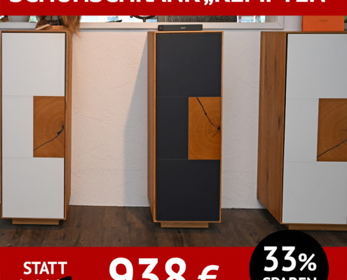 Garderobe KEMPTEN, Schuhschrank, Wildeiche, Glas anthrazit