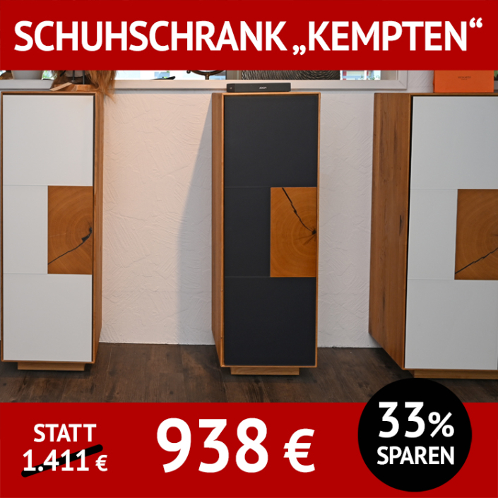 Garderobe KEMPTEN, Schuhschrank, Wildeiche, Glas anthrazit