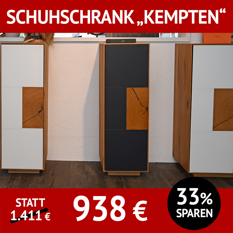 Garderobe KEMPTEN, Schuhschrank, Wildeiche, Glas anthrazit