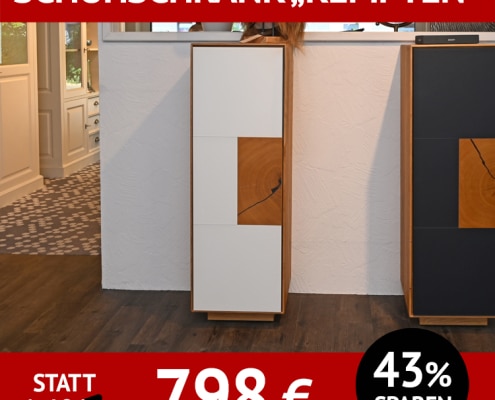 Garderobe KEMPTEN, Schuhschrank, Wildeiche, Glas weiß,