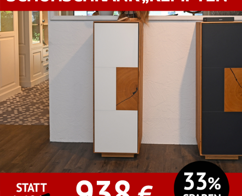 Garderobe KEMPTEN, Schuhschrank, Wildeiche, Glas weiß,
