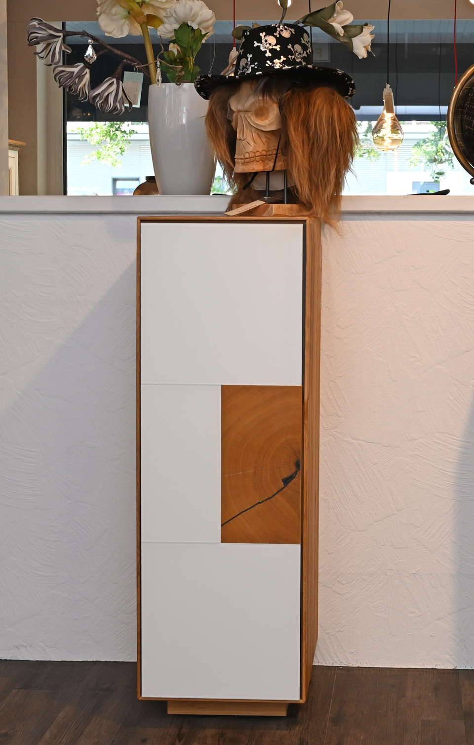 Garderobe KEMPTEN, Schuhschrank, Wildeiche, Glas weiß, Garderobe KEMPTEN, Schuhschrank, Wildeiche, Glas weiß,