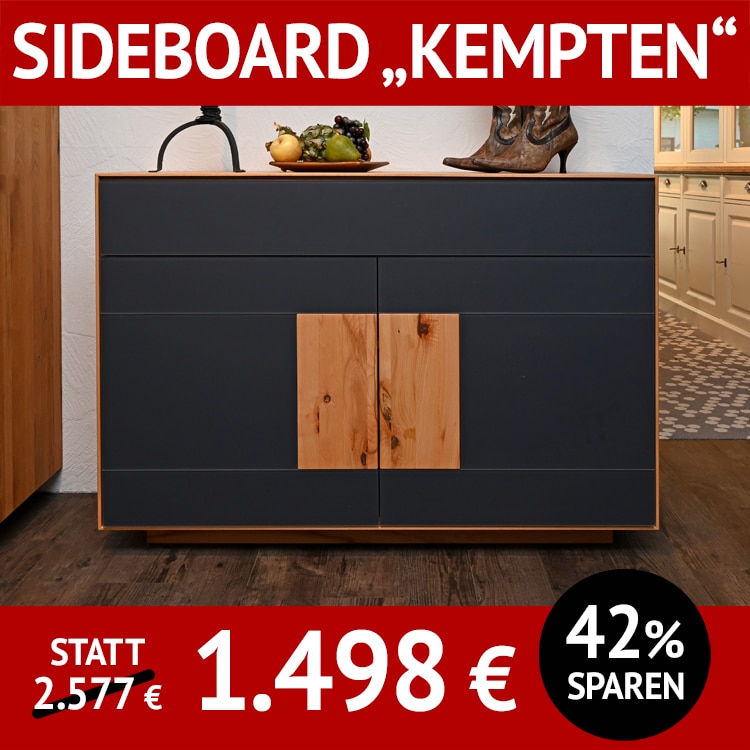 Garderobe KEMPTEN, Sideboard, Kernbuche, Glas anthrazit