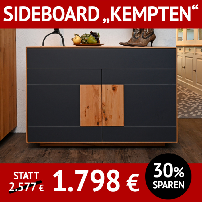 Garderobe KEMPTEN, Sideboard, Kernbuche, Glas anthrazit