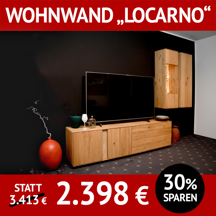 LOCARNO Wohnzimmerschränke, Wildeiche massiv, natur geölt, teils mit Beleuchtung
