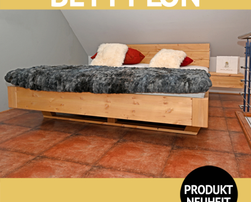 Bett PLÖN mit Schwebekufe aus Holz, Kiefer massiv