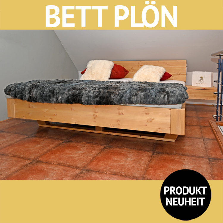 Bett PLÖN mit Schwebekufe aus Holz, Kiefer massiv