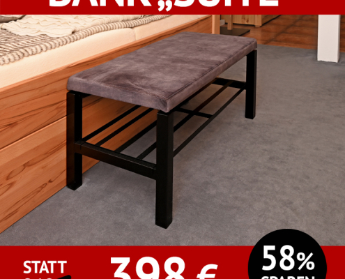 Bank SUITE, gepolstert und mit Ablagerost