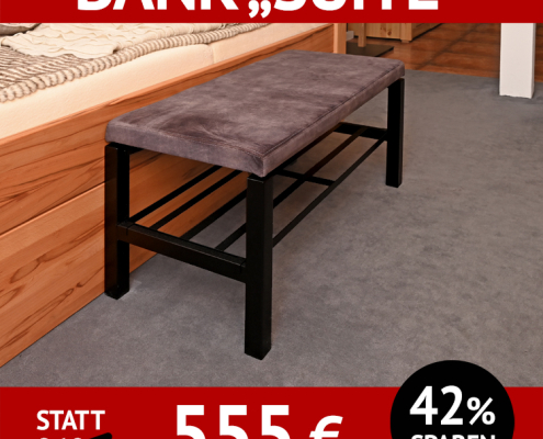 Bank SUITE, gepolstert und mit Ablagerost