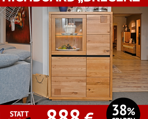 Wohnzimmerschränke: BREGENZ Highboard, Wildeiche massiv mit schwarzen und Hirnholzapplikationen