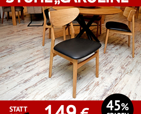 Stuhl CAROLINE mit Sitzfläche in echtem Leder, Gestell aus massiver Eiche