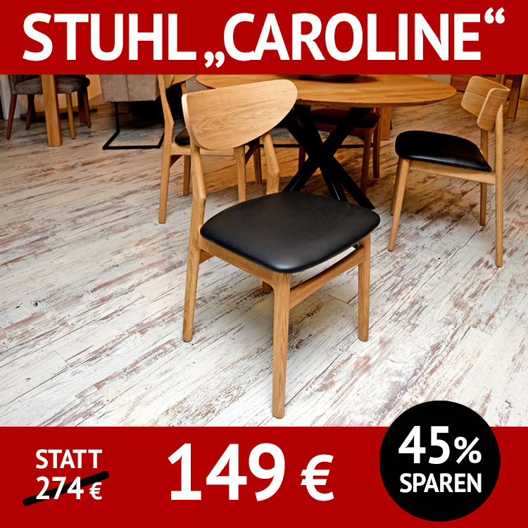 Stuhl CAROLINE mit Sitzfläche in echtem Leder, Gestell aus massiver Eiche