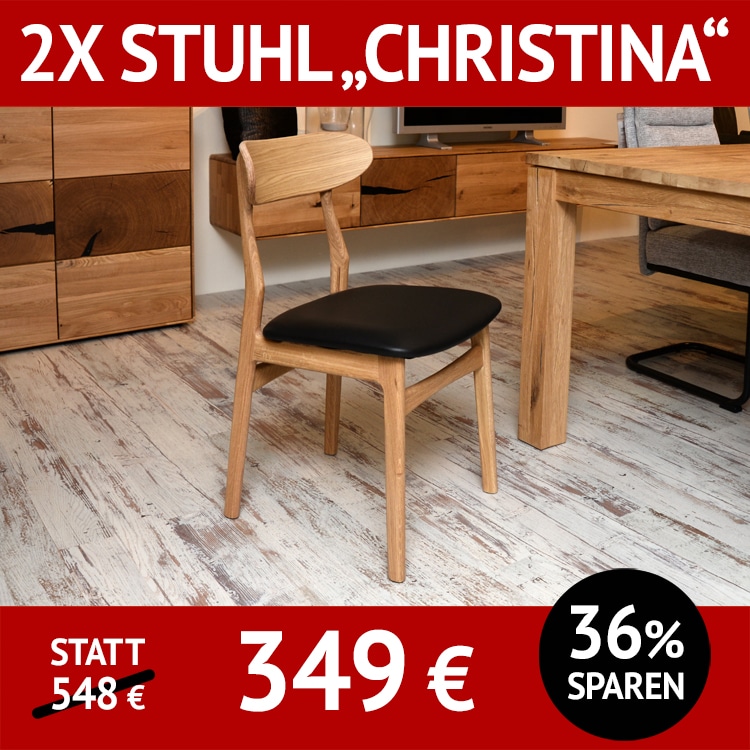 2 Stühle CHRISTINA mit Sitzfläche in echtem Leder, Gestell aus massiver Eiche