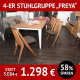 4er-Stuhlgruppe FREYA, handwerklich gearbeiteter Sprossenstuhl