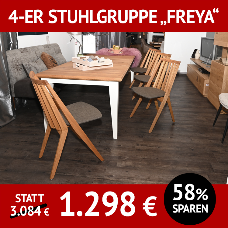 4er-Stuhlgruppe FREYA, handwerklich gearbeiteter Sprossenstuhl