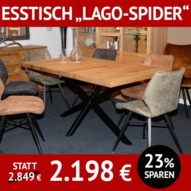Esstisch LAGO-SPIDER, ausziehbar, Ureiche massiv, nicht ausgekittet, Roheffekt geölt