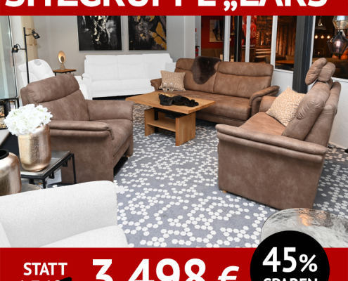 Sofa LARS als komplette Sitzgruppe, 3- und 2-Sitzer und Sessel, 3-Sitzer mit Sitzvorzug