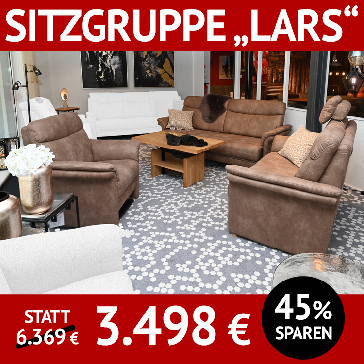 Sofa LARS als komplette Sitzgruppe, 3- und 2-Sitzer und Sessel, 3-Sitzer mit Sitzvorzug